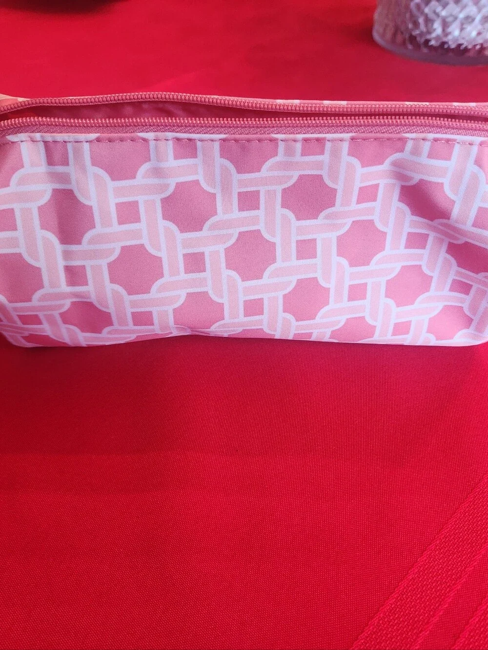 Clinique Pink and White Geometric Cosmetic Pouch